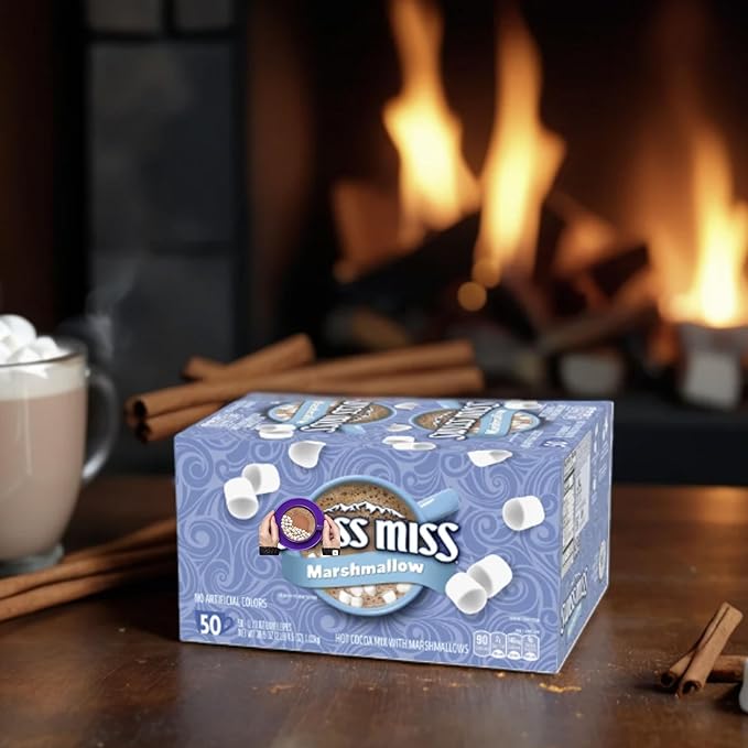 Hot Cocoa Mix with Marshmallows, Rich & Creamy Instant Chocolate Drink, Single-Serve Packets (50 Count) – Perfect Winter Beverage for Family, Kids & Parties
