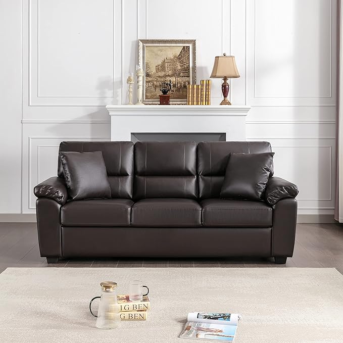 Morden Fort Faux Leather Sofa Couch, Modern Luxury and Comfy Furniture Sleeper Couches for Living Room, Apartment, Office, Lounge Room