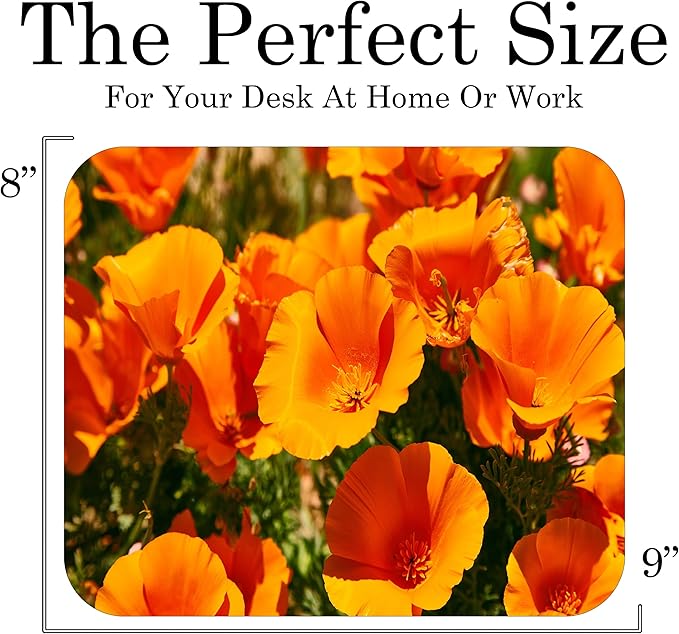 Floral Pattern Flower Mouse Pad Mat Mousepad for Desk Computer Laptop PC Gaming Home or Office Gift for Her Flowers (Poppy MP109)