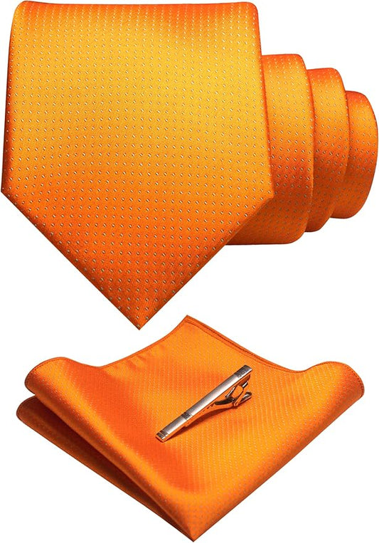 RBOCOTT Mens Woven Tie and Pocket Square with Tie Bar Sets Solid Necktie