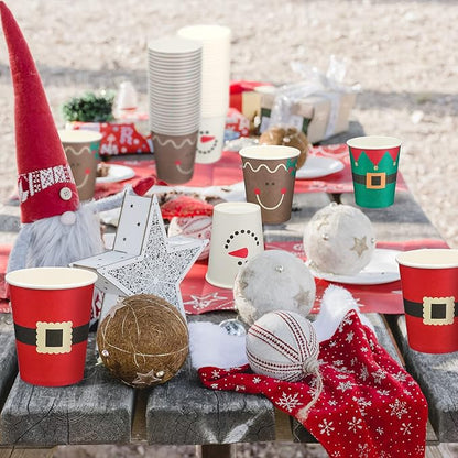 Funtery 100 Pieces Christmas Paper Cups Xmas Disposable Coffee Cups Snowflake Santa Snowman Elk Lights Christmas 9 Ounce Drinking Tea Paper for Daily Use Holiday (Bright Style)