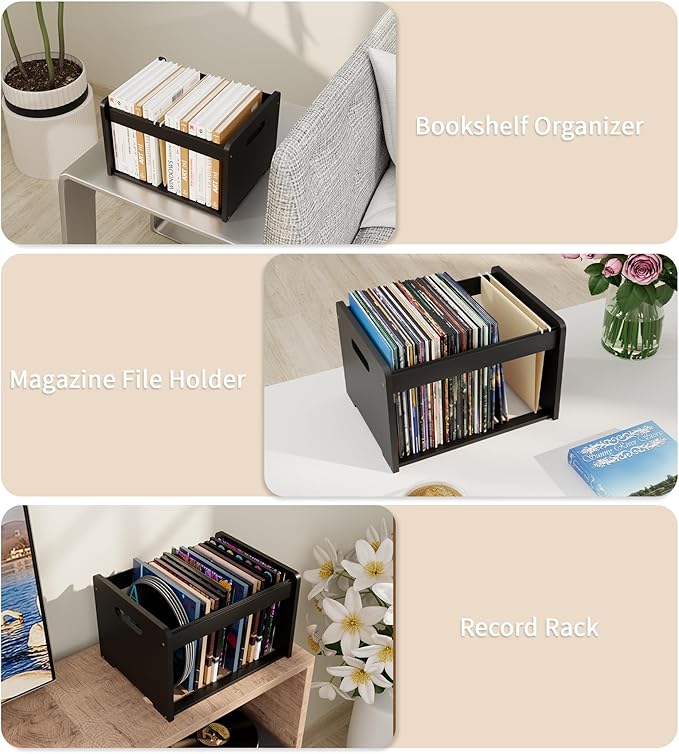 2 Pack Bamboo Hanging File Organizer, Office Desk File Organizer for Letter Size, Wood Hanging File Folders Organizer Record Holder Storage Stand Bookshelf Easy Assembly, Black
