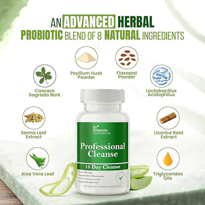 DR VITAMIN SOLUTIONS 15 Day Gut Cleanse Detox for Women, GLP-1 Support - Natural Colon & Detox Cleanse for Weight Loss - Bloating & Constipation Relief - Flushes Toxins & Supports Immunity - 30 Ct.