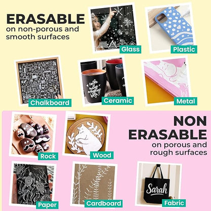 Chalkola 5 White Chalk Markers - Dual tip, Fine & Jumbo Tip (1mm, 3mm, 5mm, 15mm) | Erasable Liquid Chalk Pens for Blackboard, Chalkboard Signs, Car Window, Bistro, Glass | Washable Chalkboard Markers