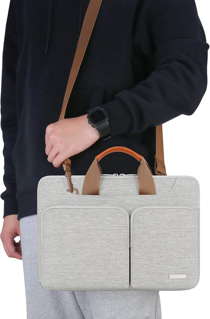 Lacdo 360° Protective Laptop Shoulder Bag, 15-15.6 inch Laptop Sleeve Case for Acer HP Lenovo Dell ASUS Laptop, Acer Aspire, HP Pavilion, Dell Inspiron, Lenovo IdeaPad,ASUS ZenBook Computer Bag, Gray