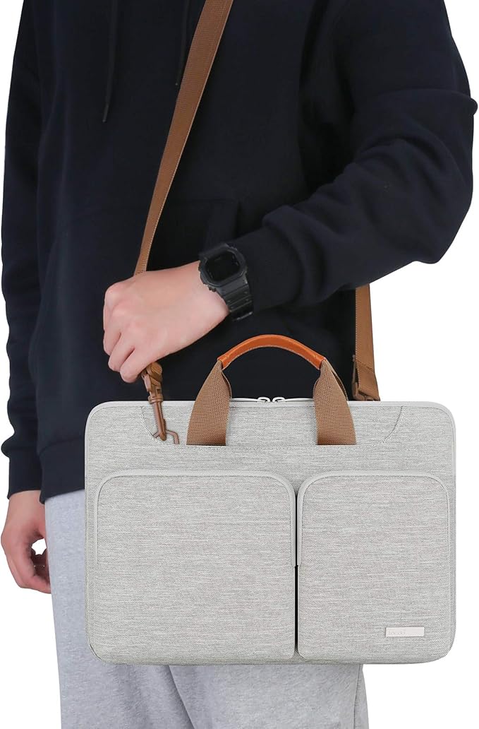 Lacdo 17 17.3 Inch Laptop Bag Women Men Sleeve Case for Dell/HP Envy/ASUS/Acer/Lenovo/LG/Razer Blade Pro 17/MacBook Pro 17, Computer Shoulder Messenger Bag Business Briefcase with Shoulder Strap, Gray