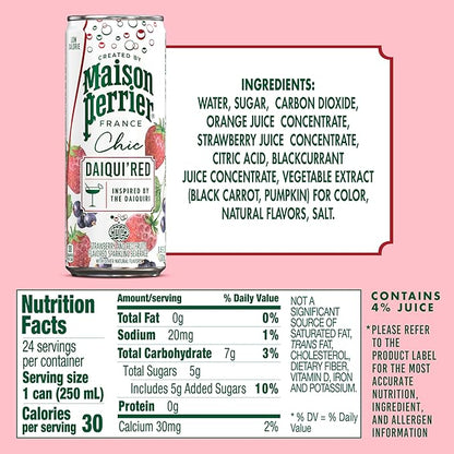Maison Perrier Chic Daiqui’Red Strawberry and Red Fruits Flavored Sparkling Beverage, Low Calorie, Mocktail, 24-Pack