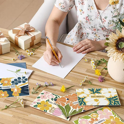 Saillong 12 Pack Flower Thank You Diamond Painting Greeting Card Kits DIY Spring Diamond Art Cards with Envelopes Floral 5D Rhinestones Painting Making Kits for Adults DIY Craft Family Birthday Gifts