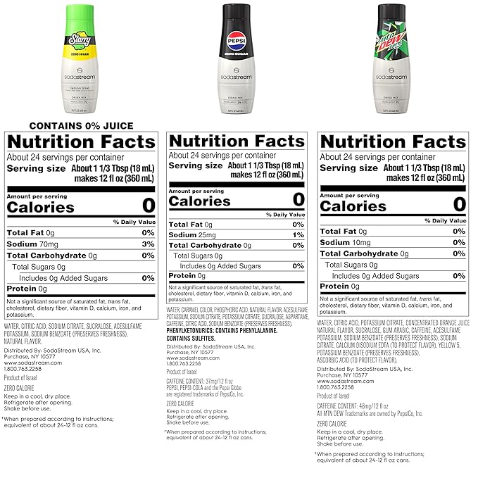 SodaStream Pepsi, Starry & MTN Dew Variety Pack, Zero Sugar, 440ml, (Pack of 3)