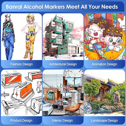 Banral 60 Colors Alcohol Markers Set, Dual Tip Alcohol Based Art Marker for Artists Kids Adult Coloring, Permanent Illustration Sketch Pens for Drawing with Case and Holders