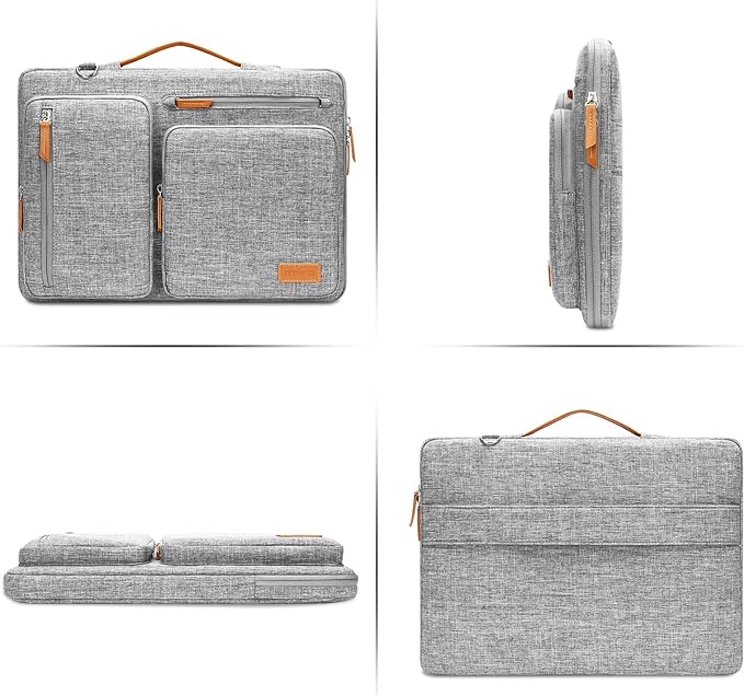 MOSISO 360 Protective Laptop Shoulder Bag,15 inch Computer Bag Compatible with MacBook Air M4 M3 M2/Pro A1990 A1707, Dell XPS Plus,Side Open Messenger Bag with 4 Zipper Pockets&Handle, Gray