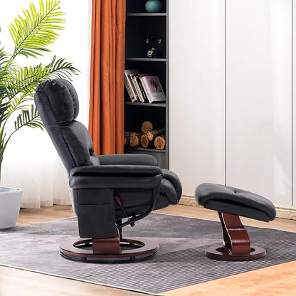 MCombo Swivel Recliners with Ottoman, Reclining TV Chairs with Vibration Massage, Faux Leather Ergonomic Lounge Chair for Living Room Bedroom 4832 (Black)