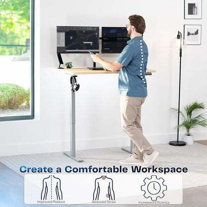 VIVO Electric 48 x 30 in Standing Desk, Memory Height Adjustment, 1B Series, One-Piece Light Wood Top, Gray Frame, DESK-KIT-1G5C