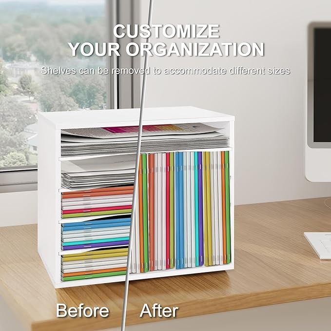 EMERIT Paper Organzier Wood Desktop Organizer Storage Letter Tray File Sorter with Adjustable Shelves for Home Office