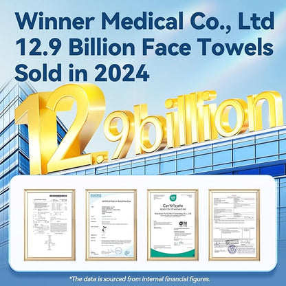 Winner Soft Face Towels, 100% USDA Biobased Facial Towels, Unscented Cotton Tissues for Sensitive Skin, OEKO-TEX Certified Face Towelettes Disposable, Makeup Remover Dry Wipes, 600 Count, Pack of 6