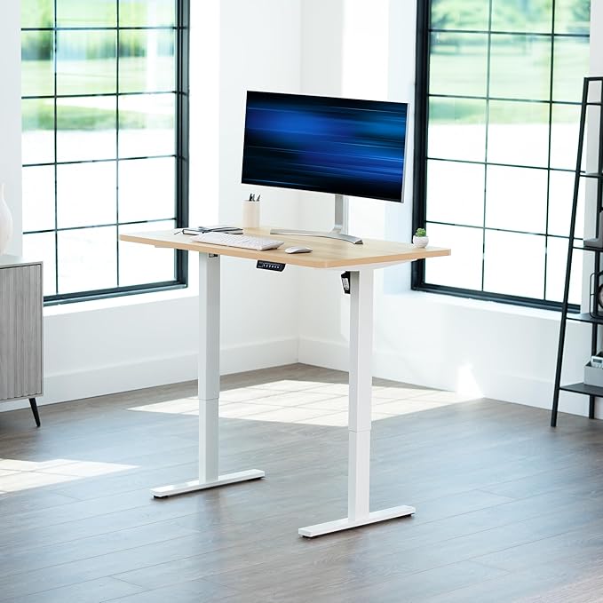 VIVO Electric 48 x 30 in Standing Desk, Memory Height Adjustment, 1B Series, One-Piece Light Wood Top, White Frame, DESK-KIT-1W5C