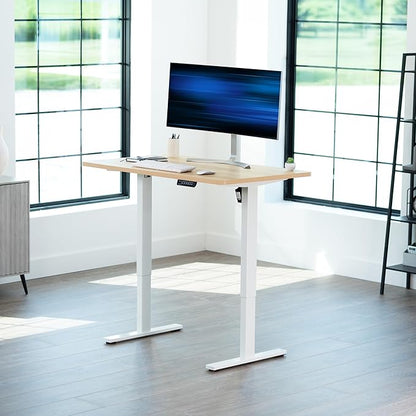 VIVO Electric 48 x 30 in Standing Desk, Memory Height Adjustment, 1B Series, One-Piece Light Wood Top, White Frame, DESK-KIT-1W5C