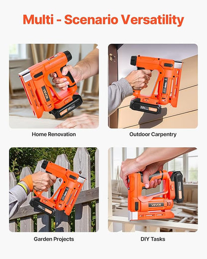 VEVOR Cordless Brad Nailer, 2-in-1 Nail Gun Staple Gun, 18 Gauge 5/8 inch, Includes 1000 Pcs Staples and 1000 Pcs Nails, with Battery and Charger, Non-Slip Rubber Grip, for Woodworking DIY Projects