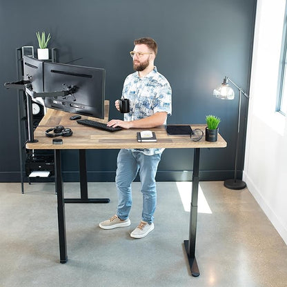 VIVO Electric Height Adjustable 67 x 60 inch Corner Stand Up Desk, 2 Reclaimed Wood Solid Table Tops, Black Frame, Memory Controller, L-Shaped Workstation, 3E Series, DESK-KIT-3E6BP