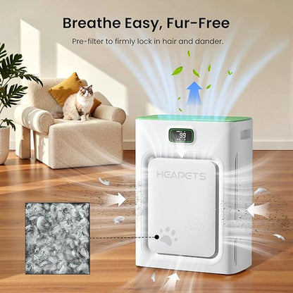 Pet Air Purifier for Home Large Room 2500 sq ft, H13 HEPA Washable Double-Sided Filter, Air Cleaner for Pet Hair Dander Odor Allergies Pollutant Smoke Dust, PM2.5 Air Quality Monitor, Auto Mode, Green