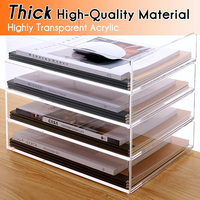 Paper Organizer, 2 Tier Stackable A4 Size Acrylic Letter Tray, Office/Home/School Organization - Clear