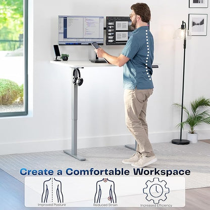 VIVO Electric 48 x 30 in Standing Desk, Memory Height Adjustment, 1B Series, One-Piece White Top, Gray Frame, DESK-KIT-1G5W