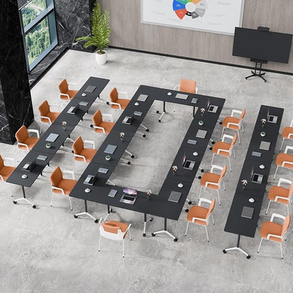 Folding Conference Table, Conference Room Tables Foldable Large Meeting Seminar Table on Wheels,Flip Top Boardroom Training Tables for Office, Classroom,Meeting (4, Black, 70.8)