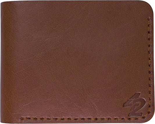 Genuine Leather Wallet for Men – Slim Bifold handmade mens wallet with ID Window & Card Slots Classic Minimalist Leather Wallet Gift (Brown)