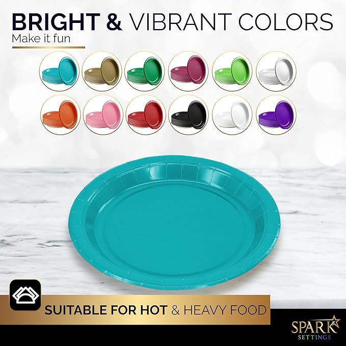 Light Blue Disposable Party Paper Dessert Plates 7" - Ideal for Weddings, Party’s, Birthdays, Dinners, Lunch’s. (Pack of 50)