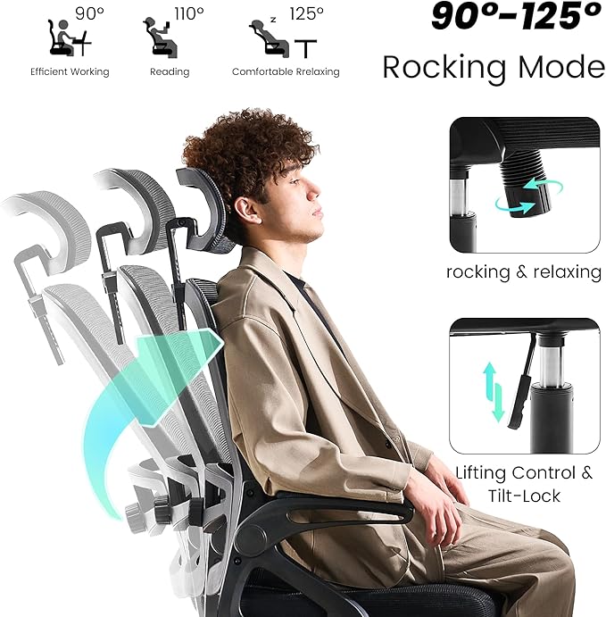 Fizzin Ergonomic Office Chair, 400 LBS Computer Chairs with Adjustable Lumbar Support, Breathable Mesh Desk Chair Ergonomic with Thickened Cushion, Comfy Home Office Desk Chair (Black)