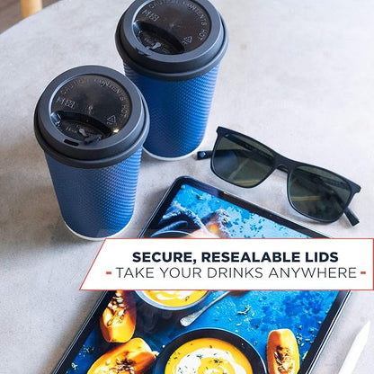 To Go Coffee Cups With Lids - 16 oz Disposable Coffee Cup With Lid (60 Set). Large Togo Travel Paper Hot Cups Insulated For Hot, Cold Beverage Drinks, No Sleeves Needed (Midnight Blue)