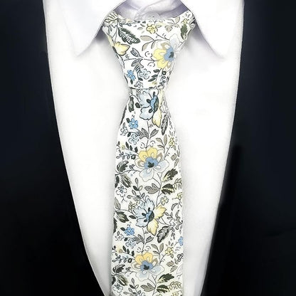 Cotton Floral Ties for Men 2.76" Men's Skinny Tie Linen Flower Printed Neck Tie for Wedding Dating Party