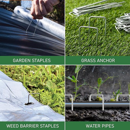 500 Pack Landscape Staples 6 Inches 11 Gauge Stakes, Galvanized Garden Stakes U-Shaped Pins and Landscaping Staples for Sod Anchoring Landscape Fabric Irrigation Tubing, sliver