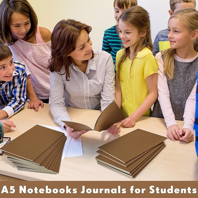 Mimorou 100 Pcs Kraft Notebook Journals 5.5 Inch x 8.3 Inch A5 Softcover Notebooks Bulk for Writing Sketch Office Notepad with 60 Pages 30 Sheets (Dark Brown,Lined)