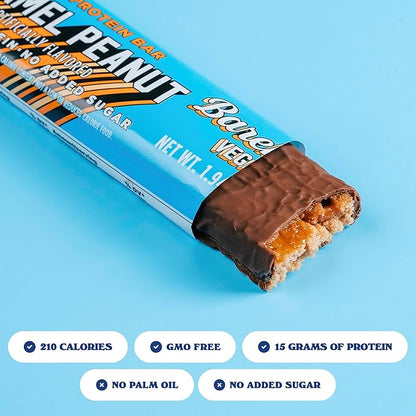 Barebells Plant Based Protein Bars, Peanut Caramel - 12 count, 15g of Plant-Based High Protein Treats - Chocolate Nutrition Bar with 1g Total Sugar - On The Go Breakfast or Post-Workout Snack