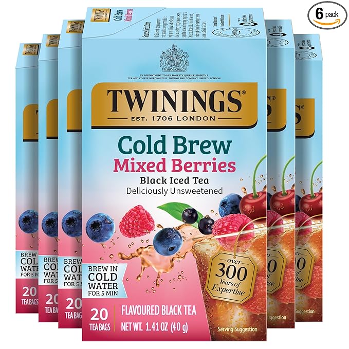 Twinings Mixed Berries Cold Brew Iced Tea Bags, 20 Count (Pack of 6), Unsweetened Flavoured Black Tea, Caffeinated, 120 Teabags