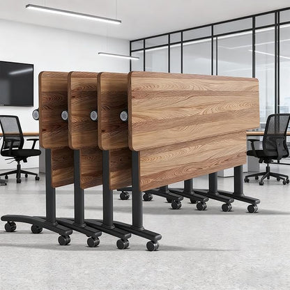 Conference Room Table, Folding Conference Table with Flip-Top Design, Mobile Seminars Dynamic Meetings Training Tables for Offices, Classrooms, and Meeting Room (4, XHT1619, 55.1)