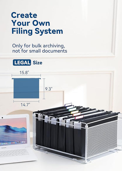 Plastic Extra Capacity Legal Size Hanging File Folders, 2" Expanding Pocket, Heavy Duty for Filing Cabinet, Insertable 1/5-Cut Tabs - 12 Pack