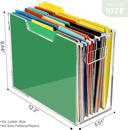 DINGHUO Acrylic Letter Size Hanging File Folder Organizer Box, Clear Portable File Storage Box with Handles, Desktop File Holder for Home, School -1 Pack