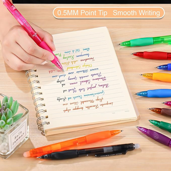 USUAL Retractable Erasable Pens 12 Colored Erasable Gel Pen 0.5mm Erasable Gel Pens Black Make Mistakes Disappear Smooth Writing Pen Office Back-to-School Supplies (6 Black 6 Blue)