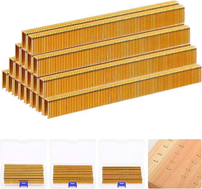 Hilitchi 2000Pcs 1/2 Inch 18 Gauge Narrow Crown Staples, Gold Brad Nails Gun Nails 18 Gauge Galvanized Finish Staples with Storage Case