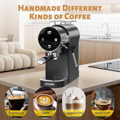 Espresso Machine, Touch Screen Control 20 Bar Espresso Coffee Maker with Steam Milk Frother for Latte & Cappuccino, Removable Water Tank, Modern Black Design
