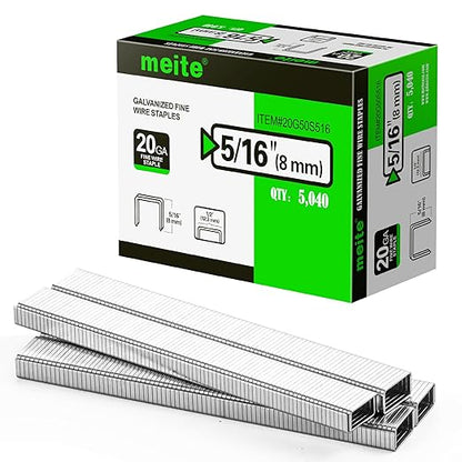 meite 20 Gauge Galvanized Upholstery Staples, 1/2-Inch (12.3 mm) Crown with 5/16-Inch Length, Heavy Duty for Construction, Furniture, Crafts & DIY Projects (1 Box)