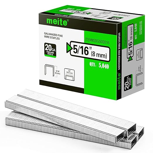 meite 20 Gauge Galvanized Upholstery Staples, 1/2-Inch (12.3 mm) Crown with 5/16-Inch Length, Heavy Duty for Construction, Furniture, Crafts & DIY Projects (1 Box)