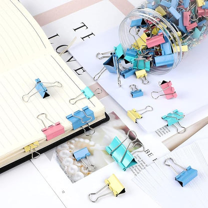 JANYUN 150Pcs Large Binder Clips 6 Assorted Sizes Paper Clamps Clip for Notes Paper Document Organizing Metal Clip Office School Home Supplies (Multicolor)