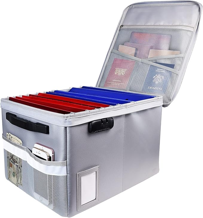 Fireproof Document Box, Fireproof Organizer Safe Box with Lock, Portable Office Storage Cabinet for Hanging Letter/Legal Size Folder/Certificate