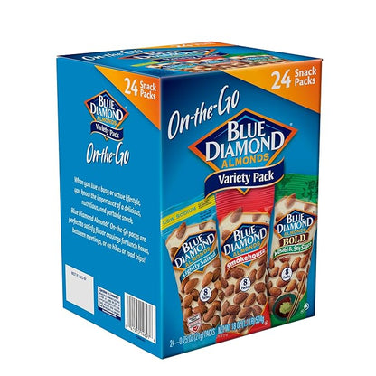 Blue Diamond Almonds Snack Nut Variety Pack for Kids, Office, School, On-the-go, 0.75 oz Gluten Free Individual Packs, Wasabi & Soy Sauce, Lightly Salted, and Smokehouse (Pack of 6,144 Count Total)