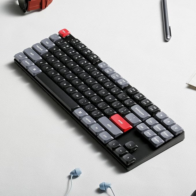 Keychron K1 Pro RGB Ultra-Slim QMK/VIA Custom Bluetooth Wireless/USB Wired Mechanical Keyboard with Low-Profile Gateron Brown Switch, PBT Keycaps TKL Layout Computer Keyboard for Mac Windows Linux