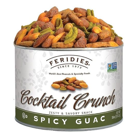 FERIDIES Cocktail Crunch Spicy Guac and Buffalo Gourmet Snack Mix with Cocktail Nuts - 18 Oz Tin