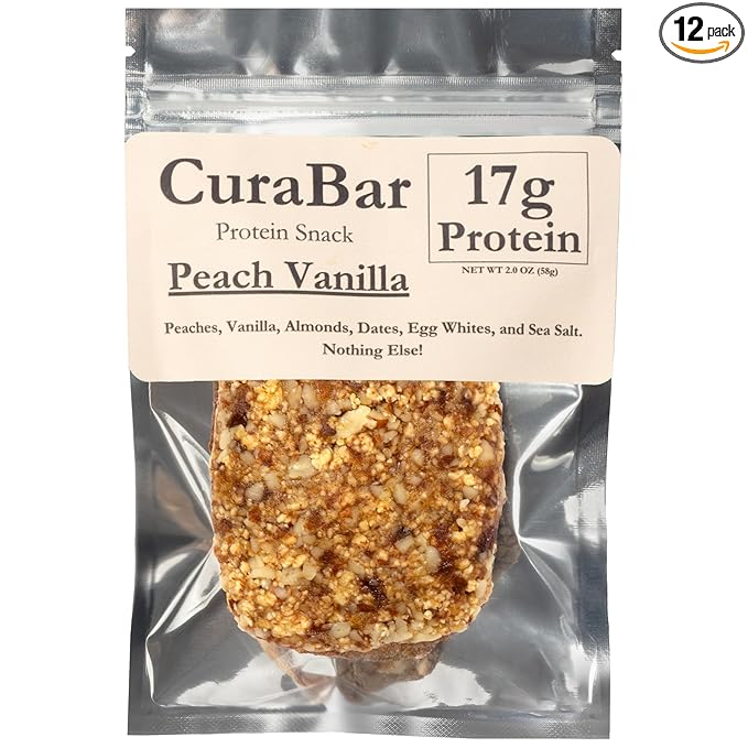 CuraBar Protein Bars – Peach Vanilla, 17g Protein, Low Carb, Gluten Free, Dairy Free, Healthy Snack, Seed Oil Free, No Artificial Ingredients, 12 Count